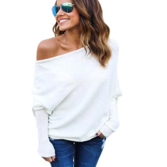 LAST ONE! Batwing Off Shoulder Lightweight Sweater - Picture 2 of 8